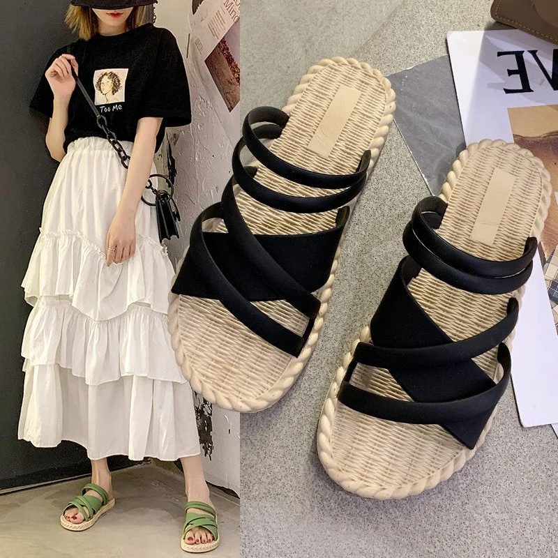 Lourdasprec New Net Celebrity Fashion Comfortable Slippers Female Summer Dormitory Home Couple Outdoor Non-slip Women Casual Beach Slippers