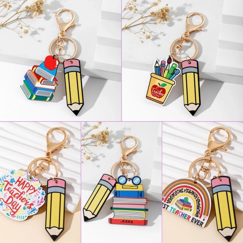 Modern Style Book Pencil Wood Teachers' Day Unisex Keychain
