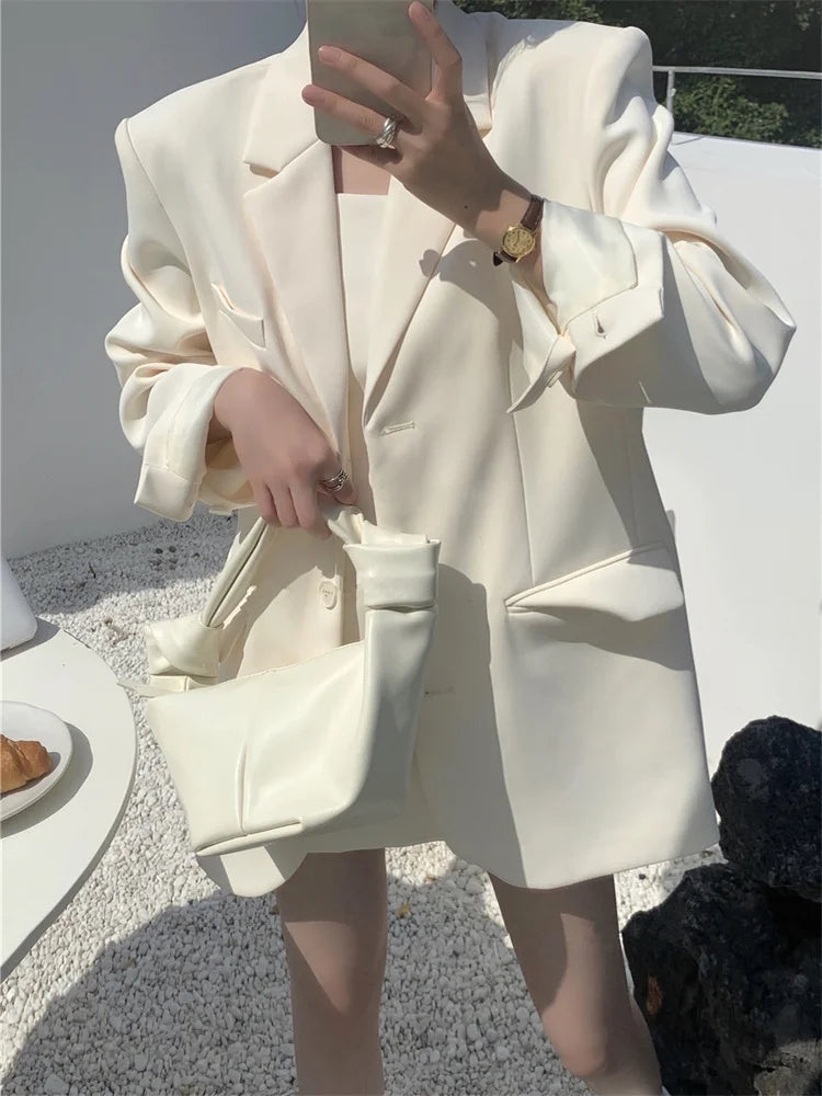 Aiertu Office Ladies Blazer Jacket Women Turn Down Collar Single Breasted Korean Casual White Vintage Outerwear Stylish Tops Aiertu