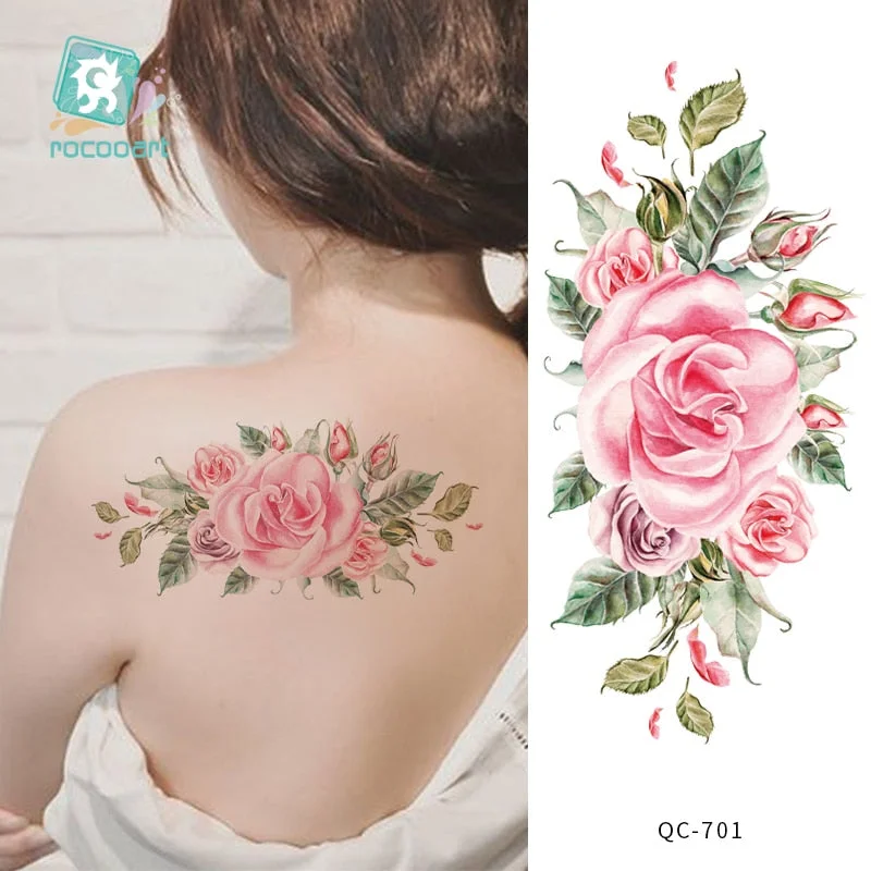 Rocooart 1pcs Hot Red lotus flower Water Transfer Tattoo Stickers Back Waist Women Art Temporary Tattoo Girl Sexy Flash Tatoos