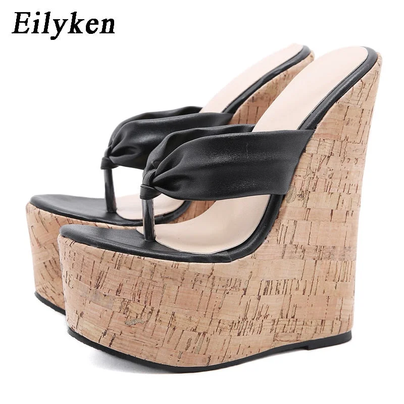 Eilyken 2022 New Sexy Super 18CM High Heels Platform Wedges Pinch slippers Women Sandals Mules Slippers Shoes Size 35-42