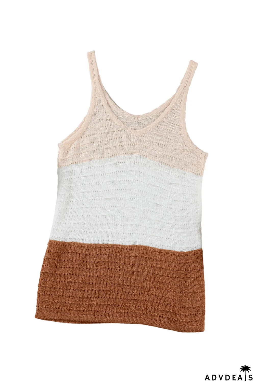 Khaki Striped Knit Color Block Tank Top