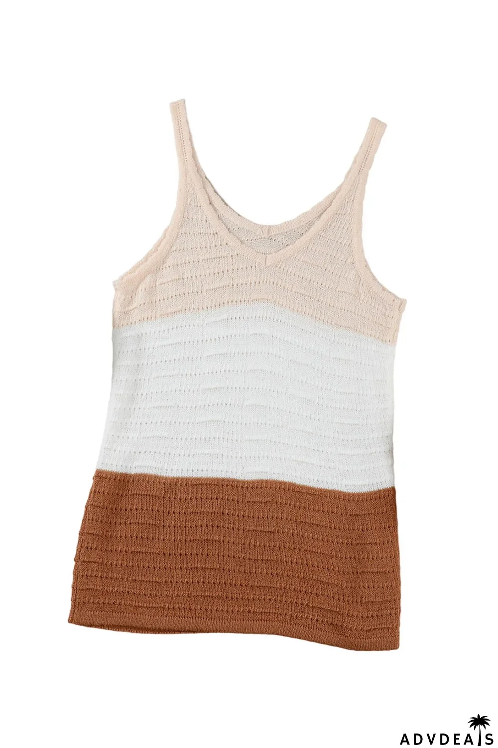 Khaki Striped Knit Color Block Tank Top