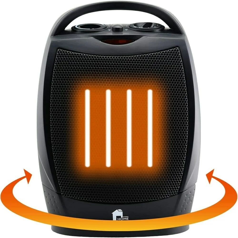 Portable Electric Space Heater Super Quiet Oscillating Heater Fan Thermostat - vzzhome