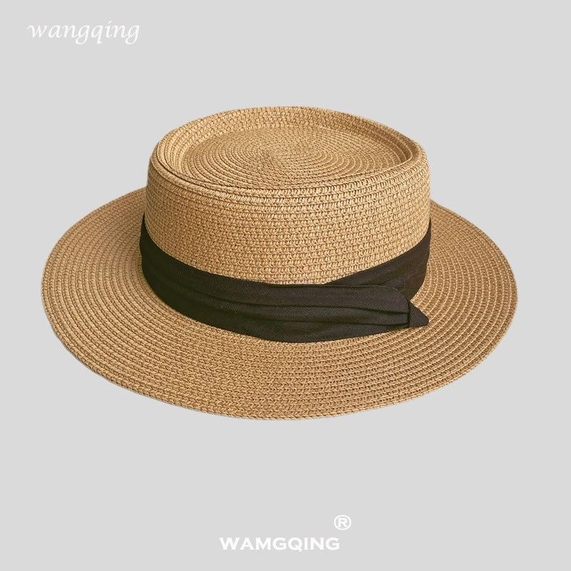 Women’s Vacation Color Block Flat Eaves Straw Hat