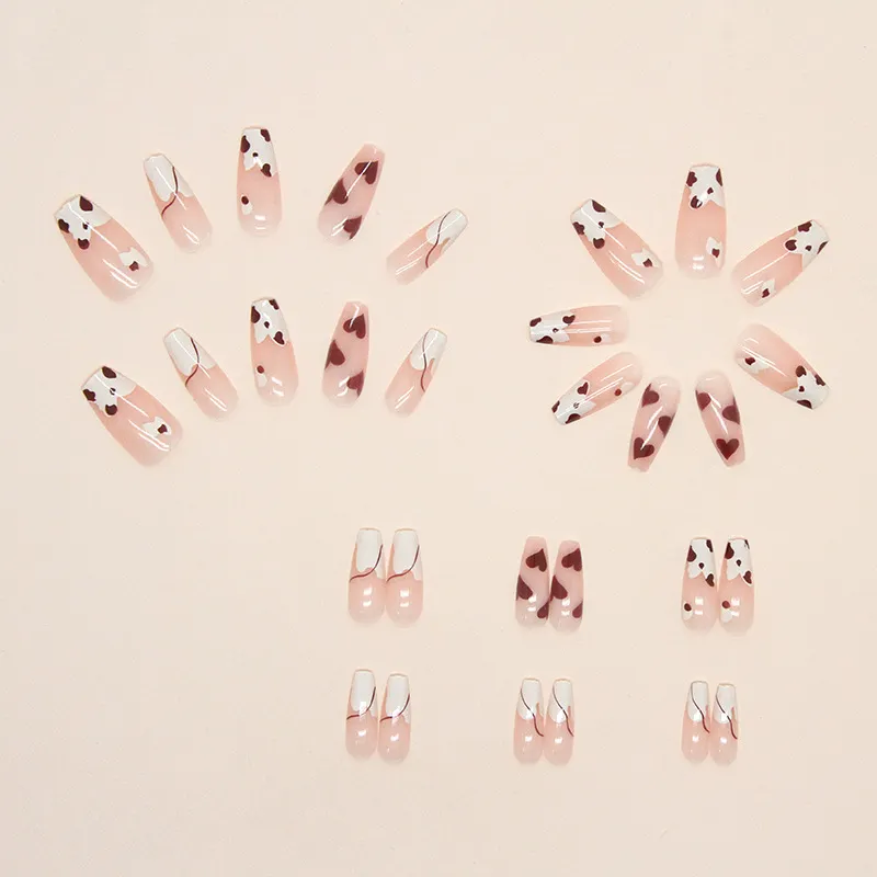 Churchf Churchf Cow Pattern French Nail Long Ballet Armour 30 Pieces Of Wearable Nail Tablets Fake Nails