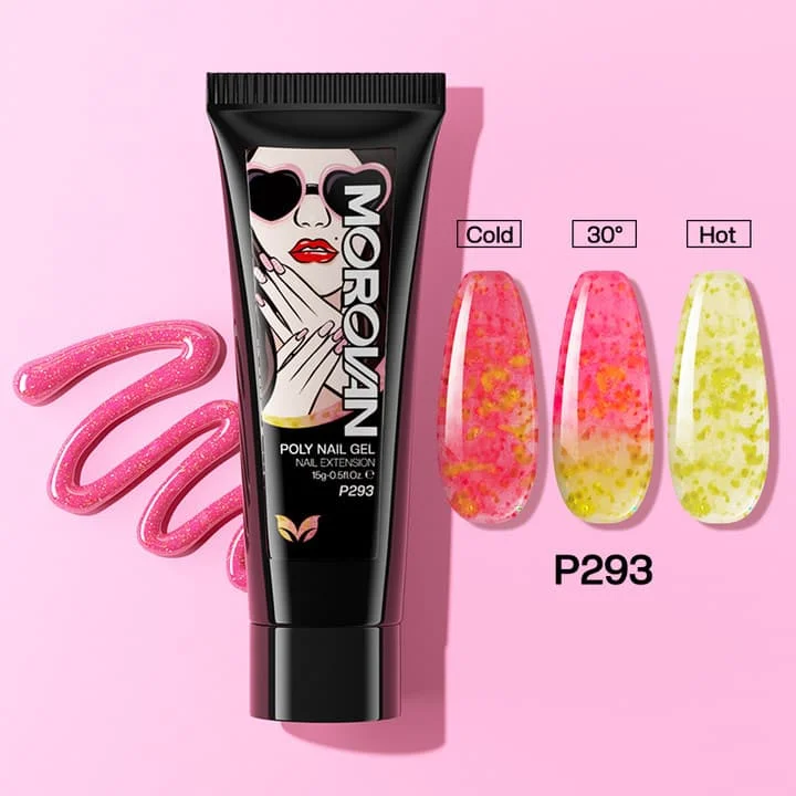 Temperature Color Changing Pink/Yellow Glitter Poly Nail Gel