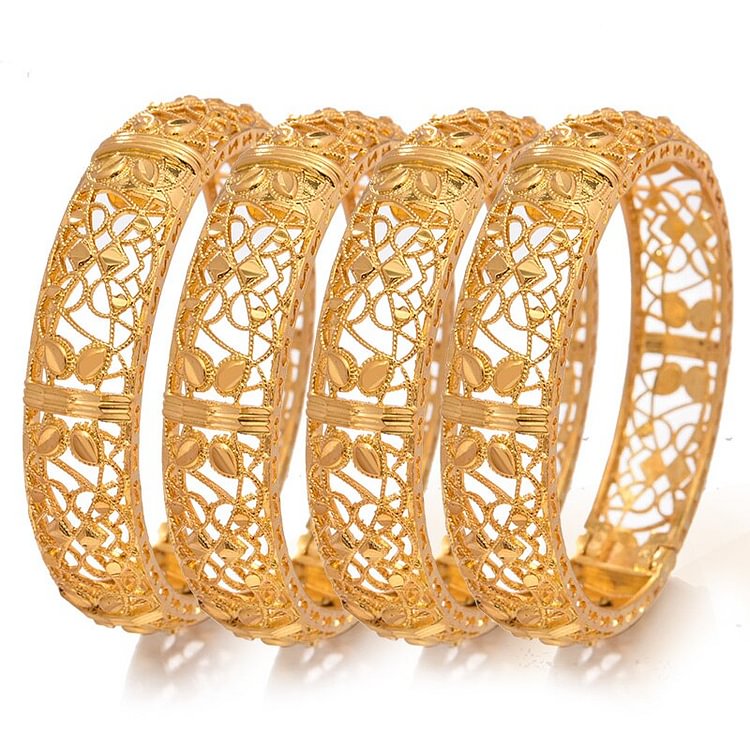 4pcs/lot Gold colour Bangles  Middle Eastern Jewelry Classic Curved waves Copper Bracelets