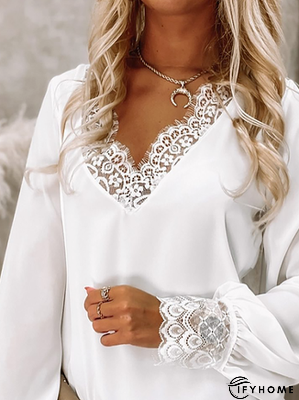 Plus size Chiffon Lace Casual Long Sleeve Tops | IFYHOME
