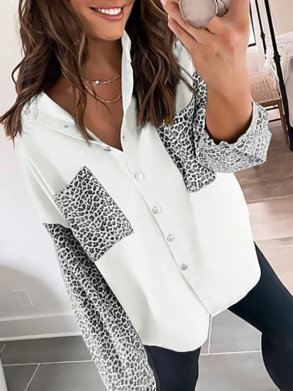 Women's Long Sleeve Lapel Leopard Print Cardigan Tops