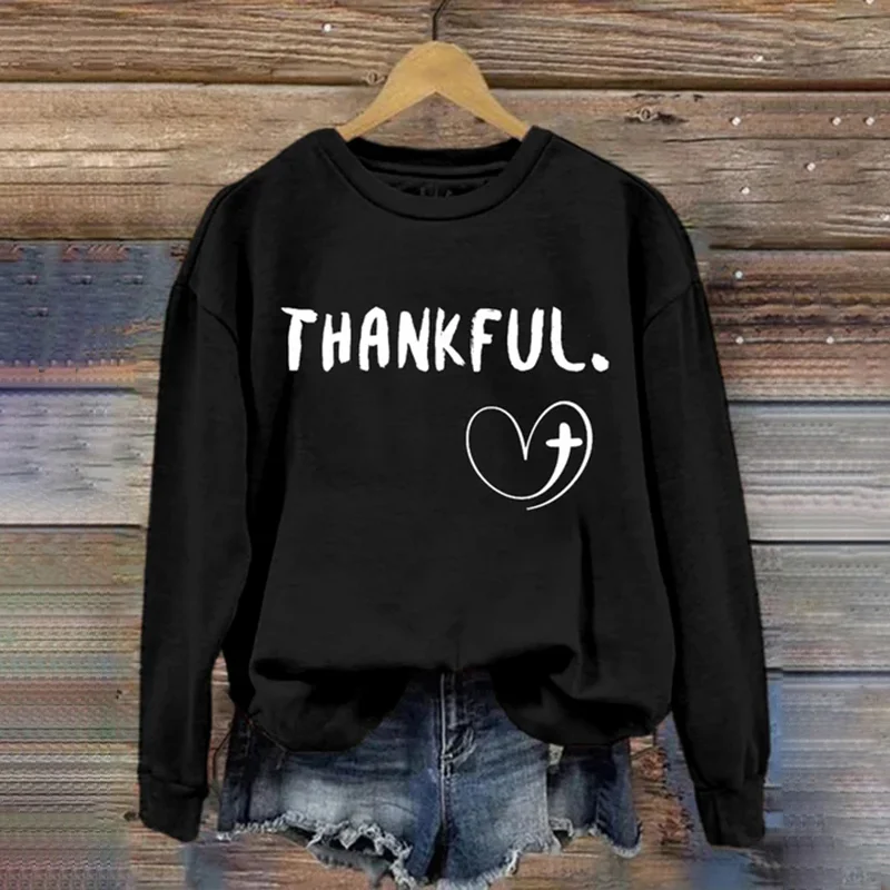 Thanksgiving THANKFUL Cross Heart Sweatshirt