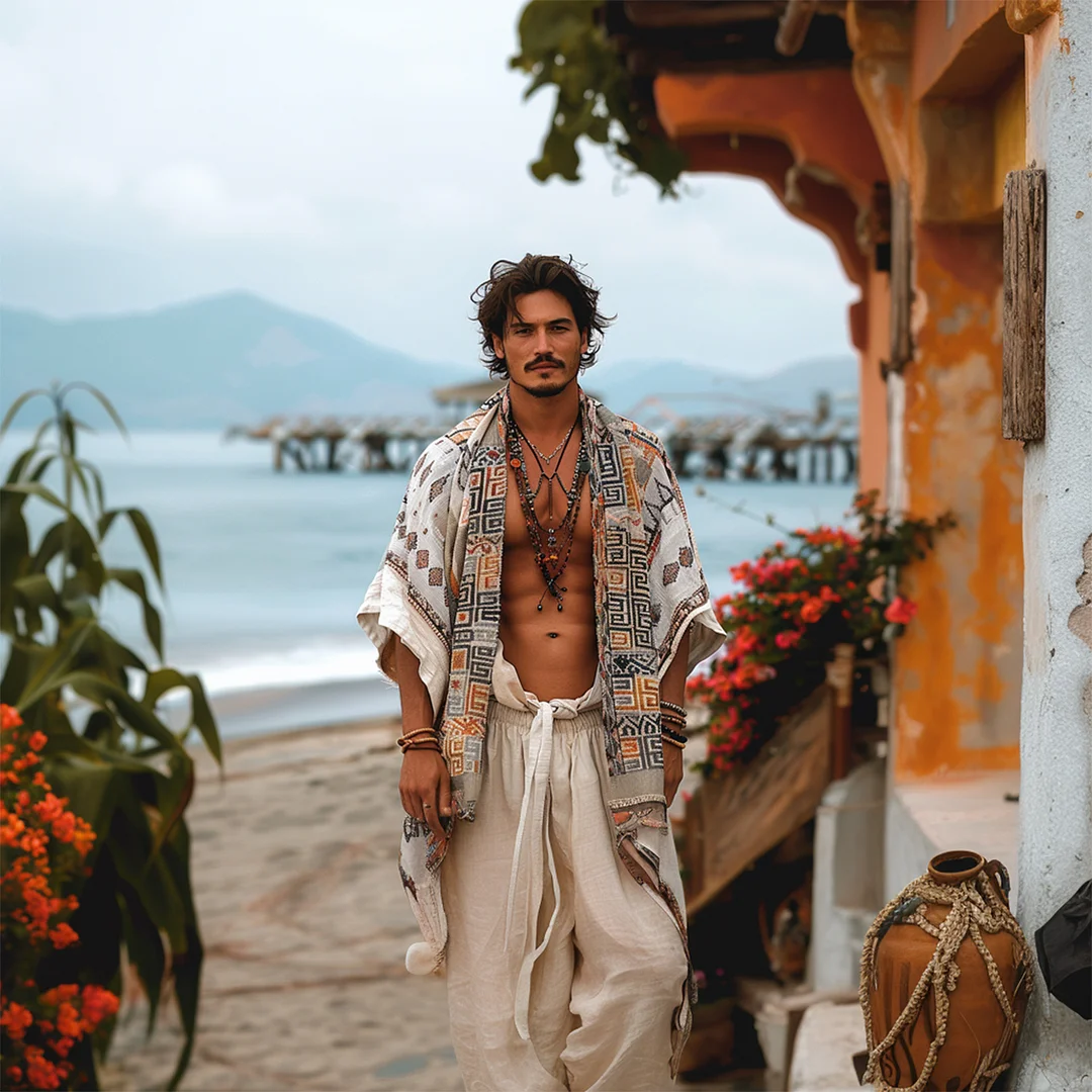 Men's Patchwork Printed Boho Kimono Cardigan-inspireuse