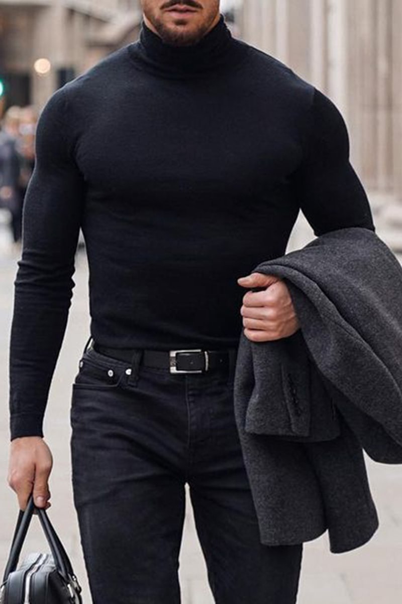 Tiboyz Men's Slim Fit Turtleneck Casual Sweater