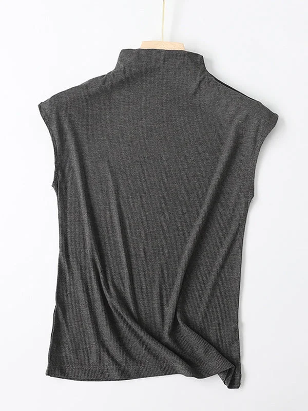 Simple Solid Color Sleeveless Casual High-Neck Vest