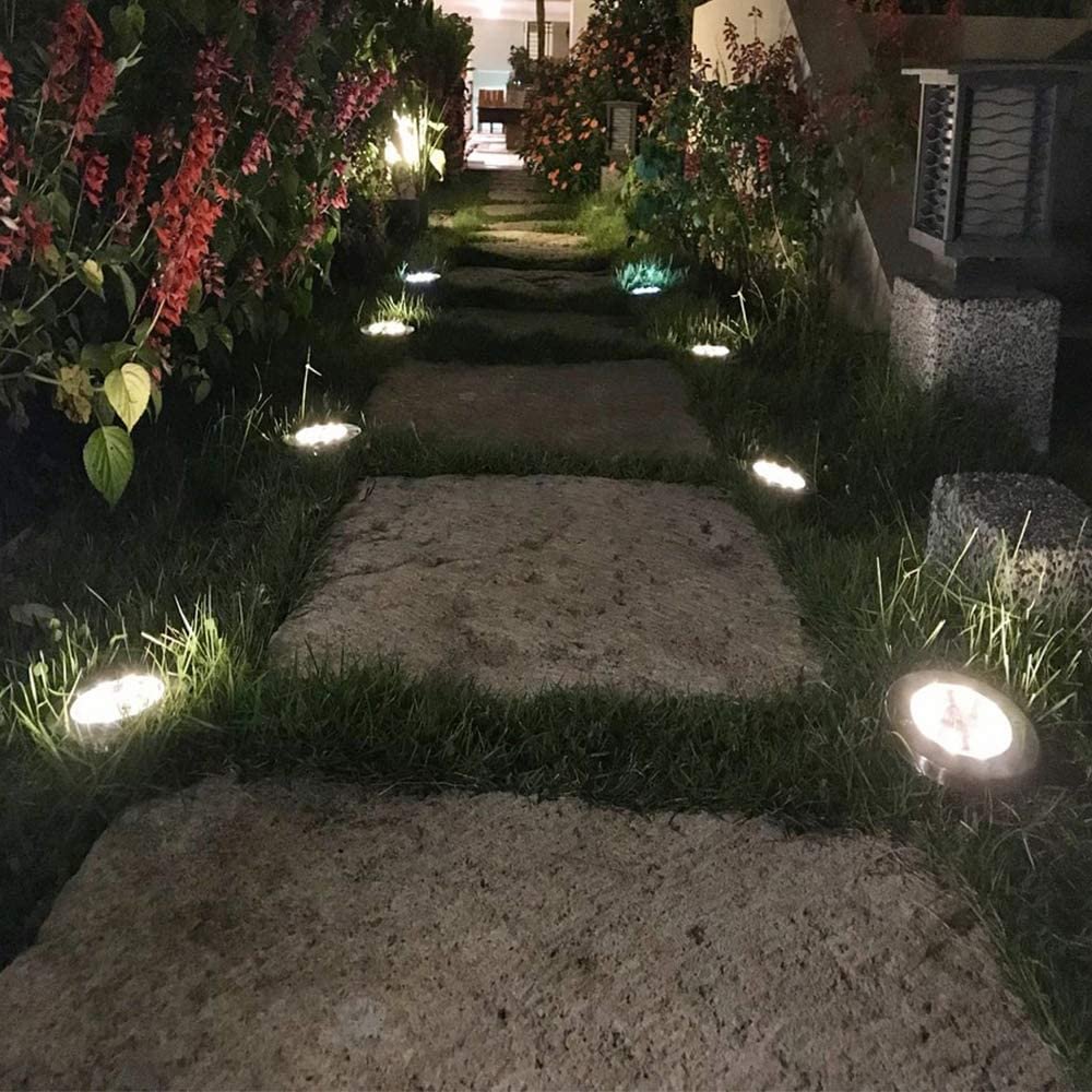 New 8 LED Solar Powered Disk Lights Outdoor Waterproof Garden Landscape Lighting for Yard Deck Lawn Patio Pathway Walkway - vzzhome