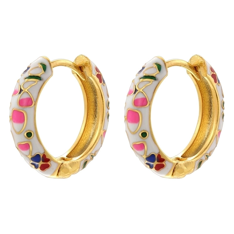 1 Pair Casual Hip-Hop Vacation Flower Petal Enamel Plating Copper 18K Gold Plated Hoop Earrings