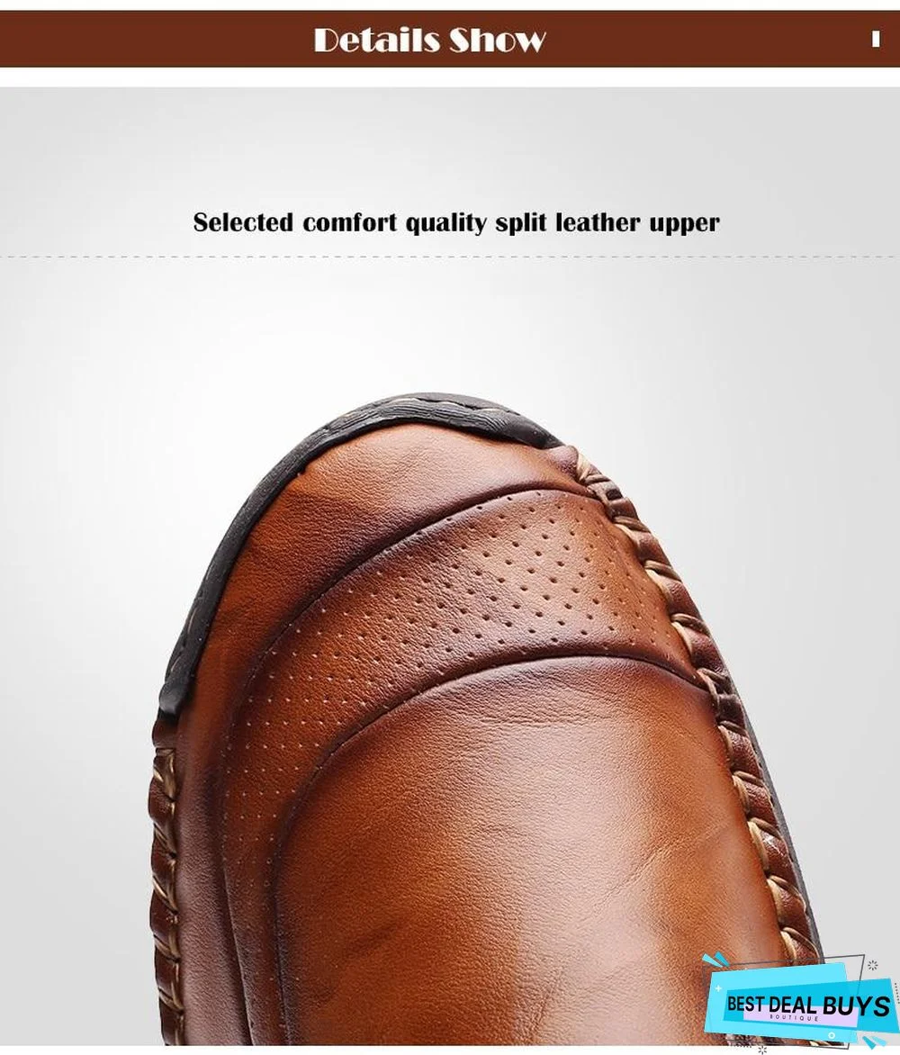 Men's Comfortable Casual Loafers Split Leather Flats Moccasins Shoes