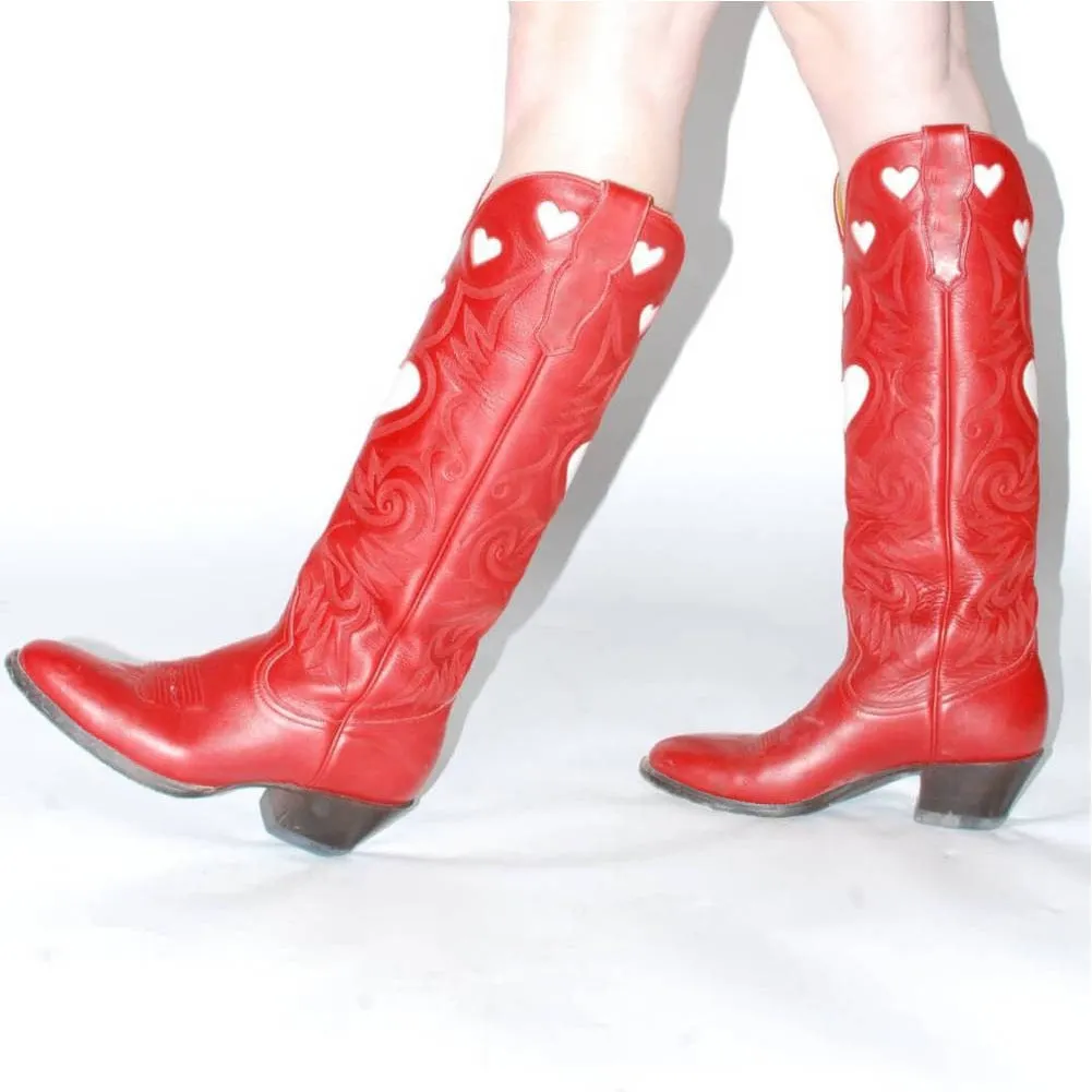 Female Vintage Cowboy Flag Chunky Heel Slip On Western Women Boots Cowgirls Retro Brand Autumn Ridding Boots For Women