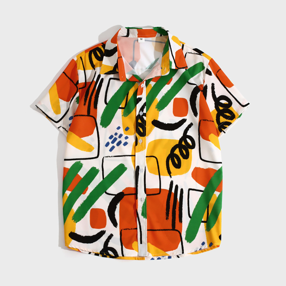 Colorful Graffiti Print Hawaiian Casual Short-sleeve Shirts