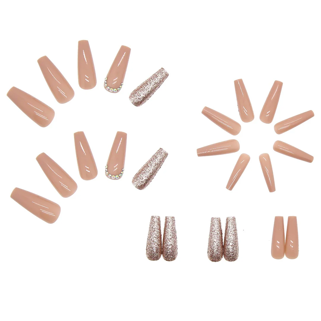 24pcs Fake Nails With Glue Fashion Shiny Crystals Decor Women Girll Nail Patch Sweet Style False Nail Patch Detachable Nail Tips-Nail Inspo