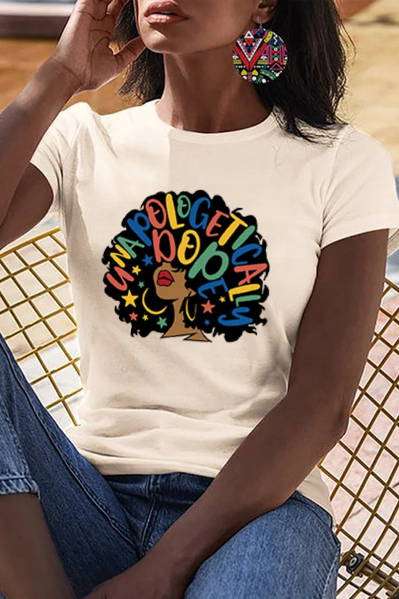 Colour Fashion Casual Print Basic O Neck T-Shirts | EGEMISS