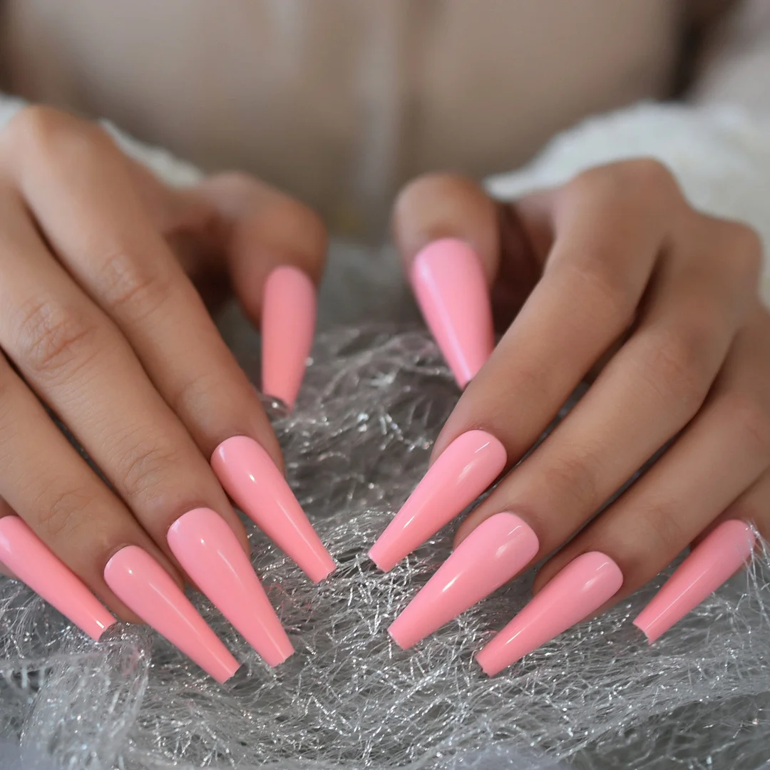 Metallic Coffin Nail Tips False Nails Long Ballerina Gold Mirror Fake Nails Press On Full Set For Fingernail Decorations-Nail Inspo