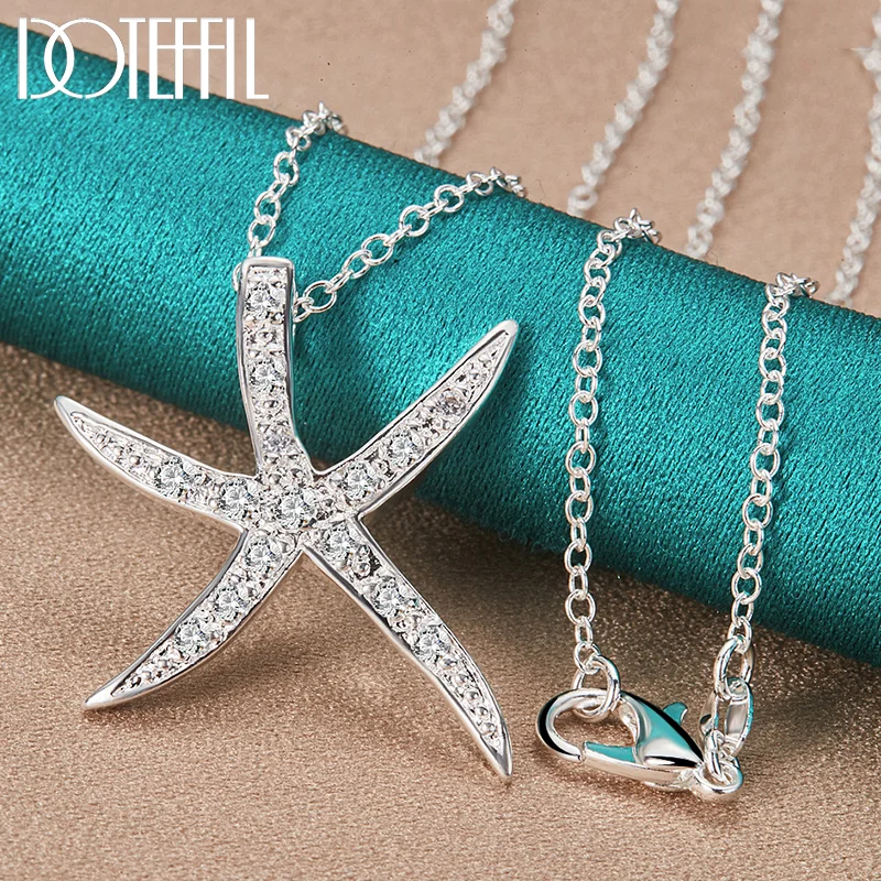 DOTEFFIL 925 Sterling Silver AAA Zircon Sea Star Pendant Necklace 16-30 Chain For Woman Jewelry