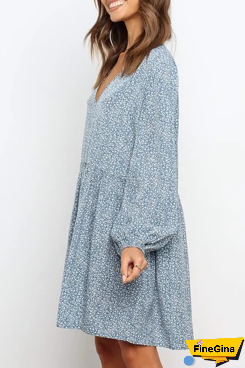 Fashion Elegant Print Split Joint V Neck A Line Dresses