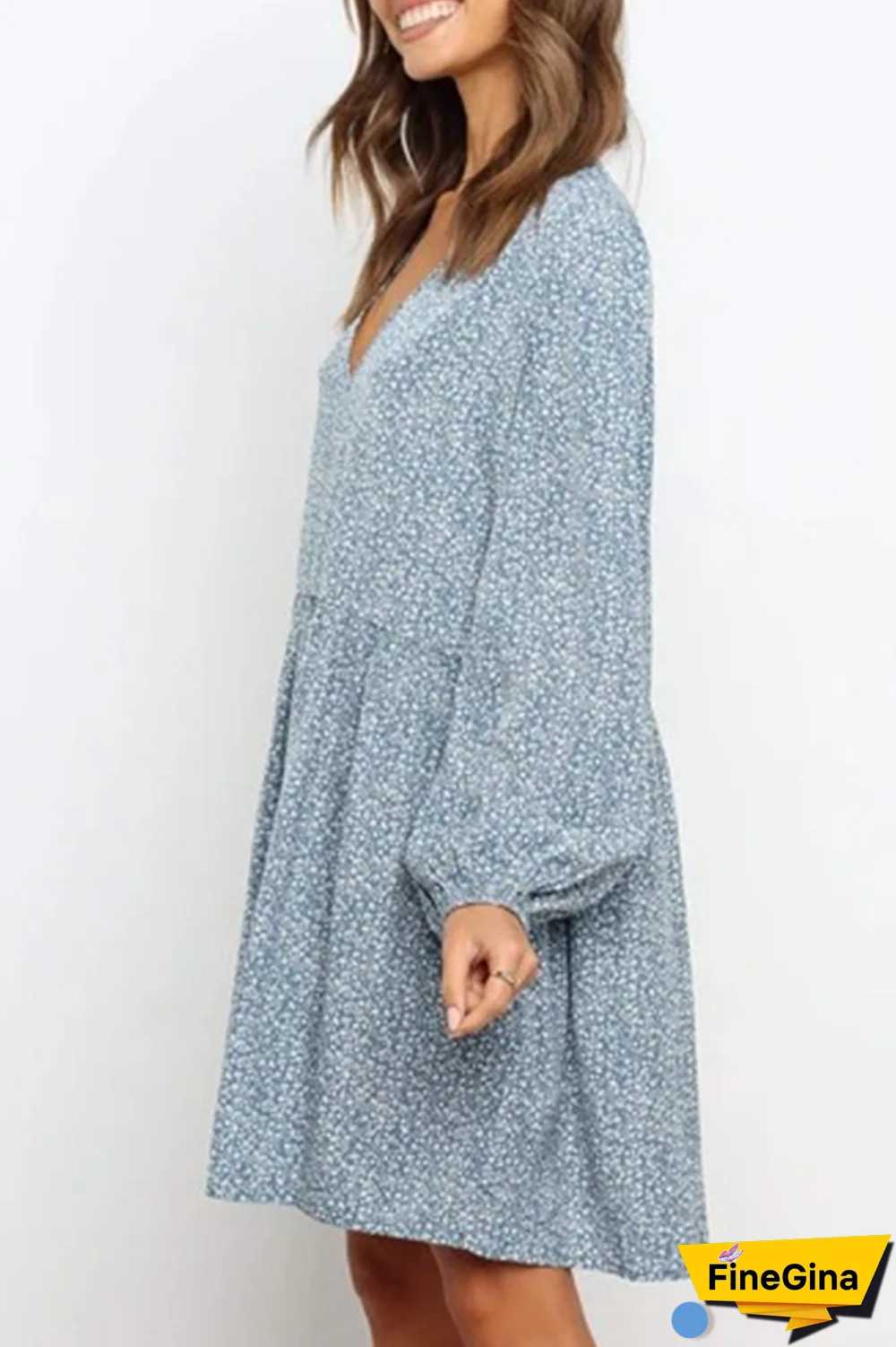 Fashion Elegant Print Split Joint V Neck A Line Dresses