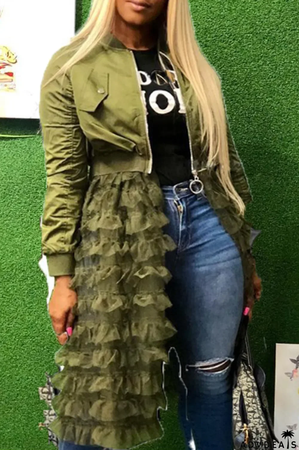 Red Casual Patchwork Mesh Zipper Collar Outerwear