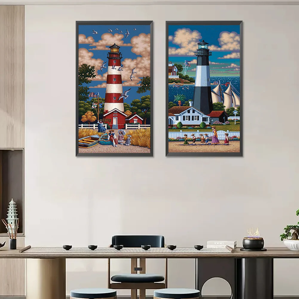2pcs/Set Diamond Painting - Full Round Drill - Lighthouse(Canvas|30*60cm)