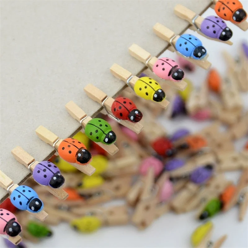 50 pcs Excellent Quality 25mm Mini Ladybug Wooden Clips Clothes Photo Paper Decorations Photo Spring For  DIY decorative clip