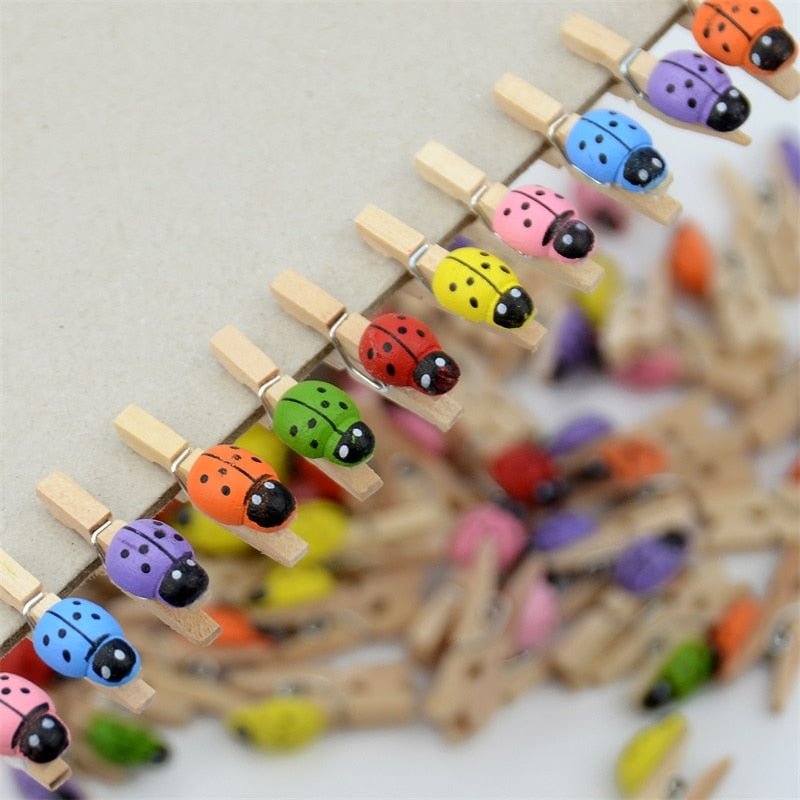 50 pcs Excellent Quality 25mm Mini Ladybug Wooden Clips Clothes Photo Paper Decorations Photo Spring For  DIY decorative clip
