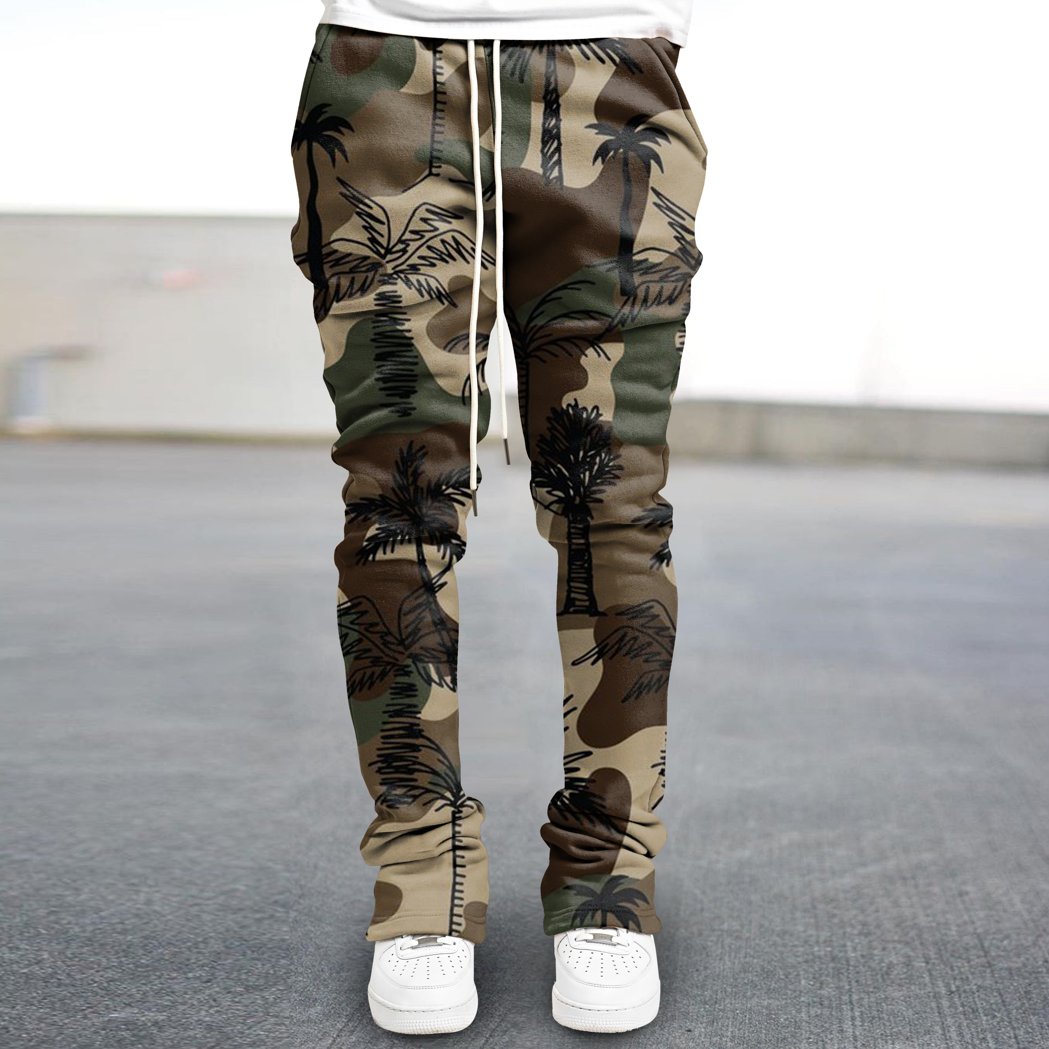 Camouflage coconut tree print street trousers