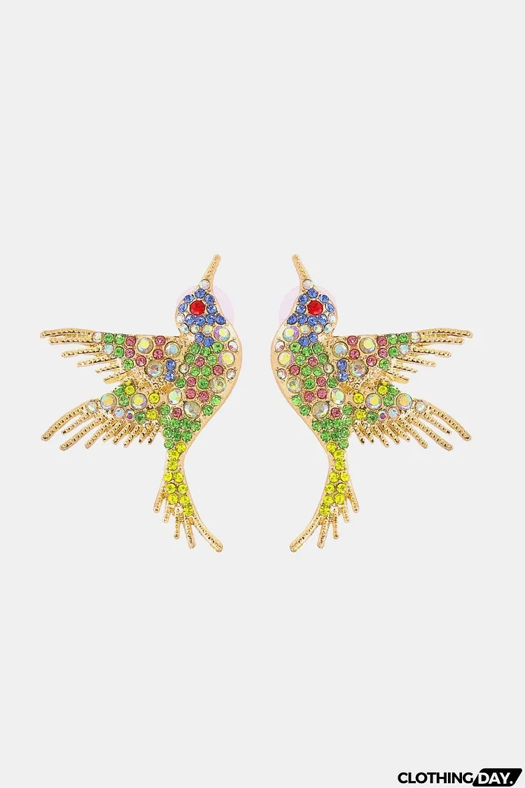 Bird Shape Zinc Alloy Frame Glass Stone Dangle Earrings