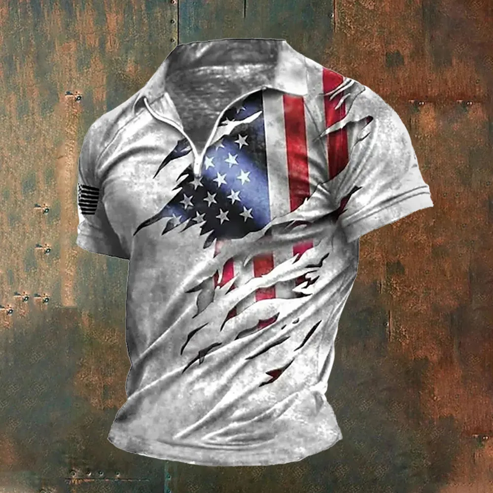 American Flag Print Men's Polo Shirt artswardrobe