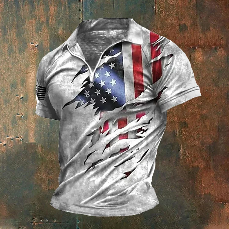 American Flag Print Men's Polo Shirt