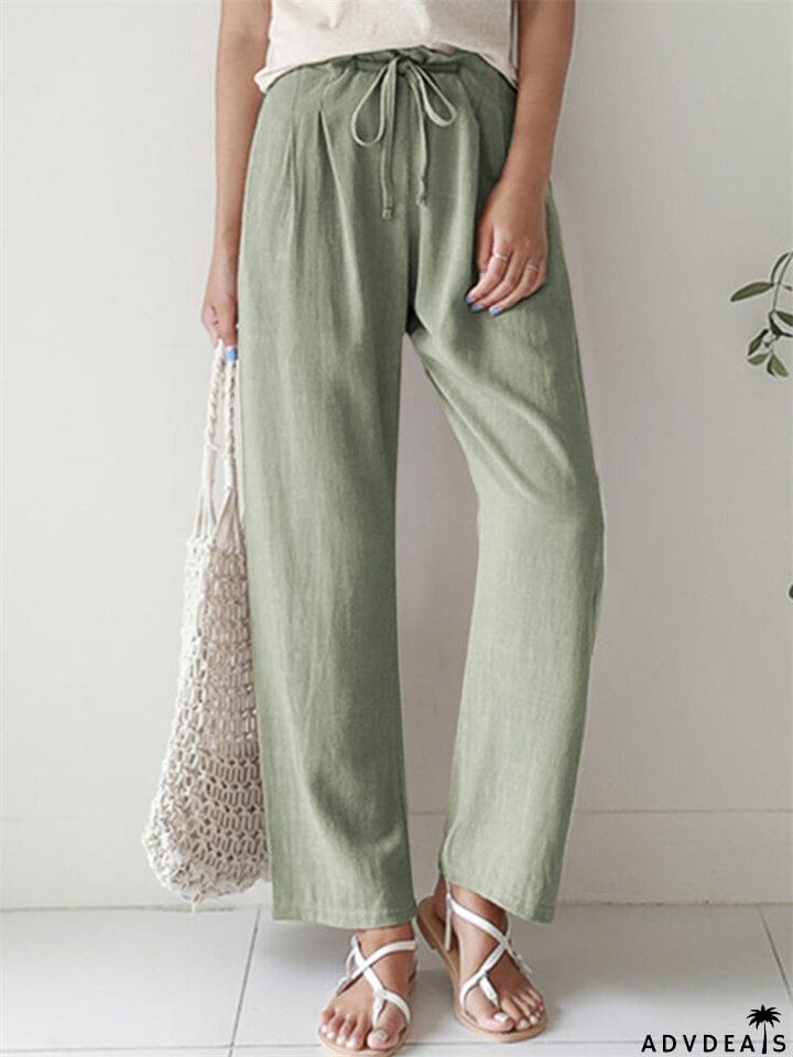 Women's Casual Solid Color Straight Leg Elastic Waist Wide Leg Pants