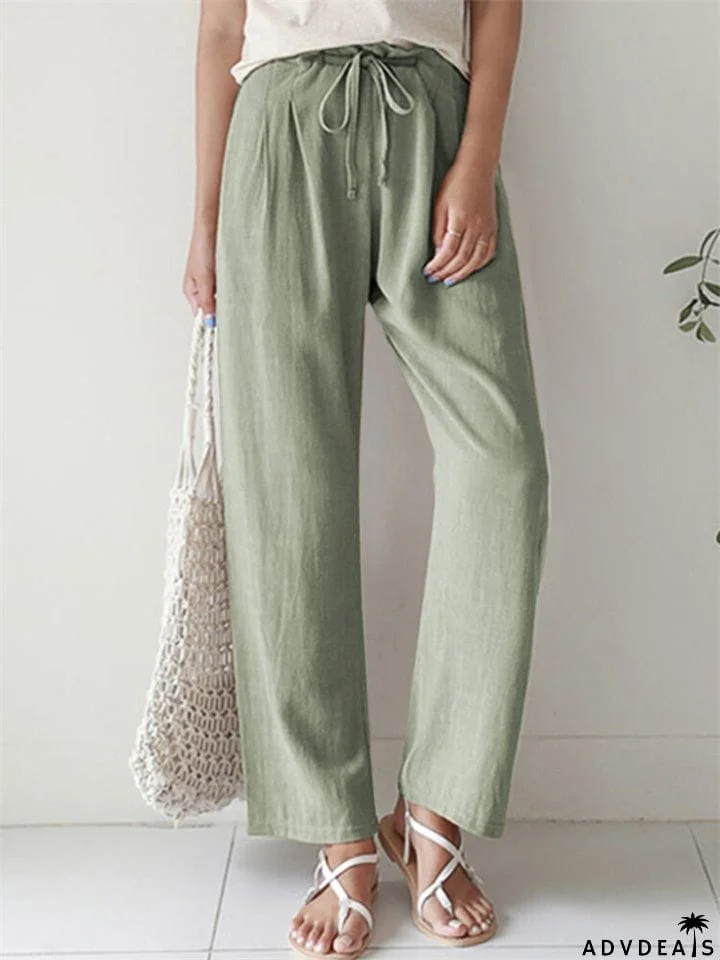 Women's Casual Solid Color Straight Leg Elastic Waist Wide Leg Pants
