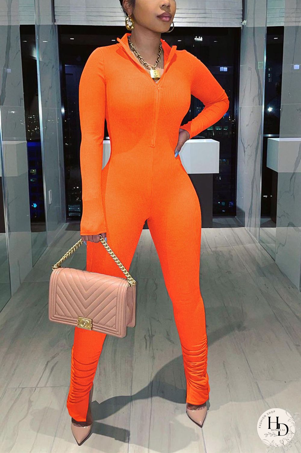 Yellow Fashion Casual Solid Basic V Neck Skinny Jumpsuits