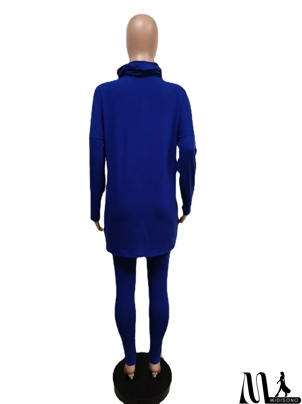 MidiSono - Winter Solid Blue Turtleneck Long Sleeve Loose Top and Match Pants Two Piece Set