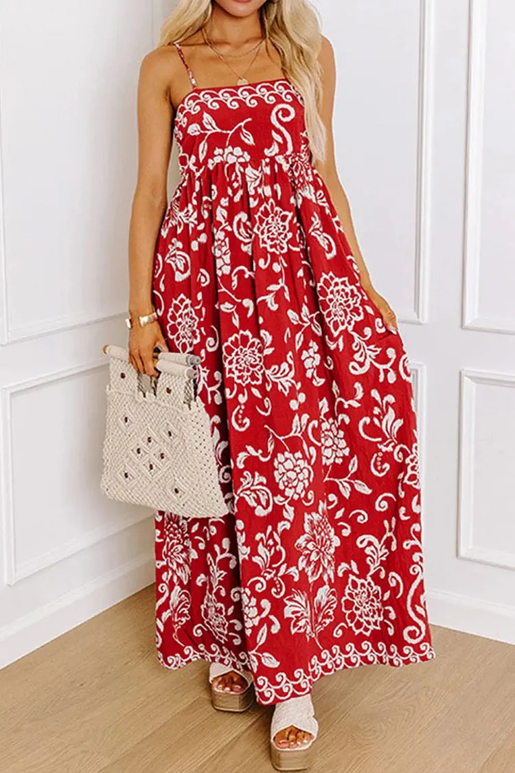 Floral Printed Spaghetti Strap Empire Waist Maxi Dress