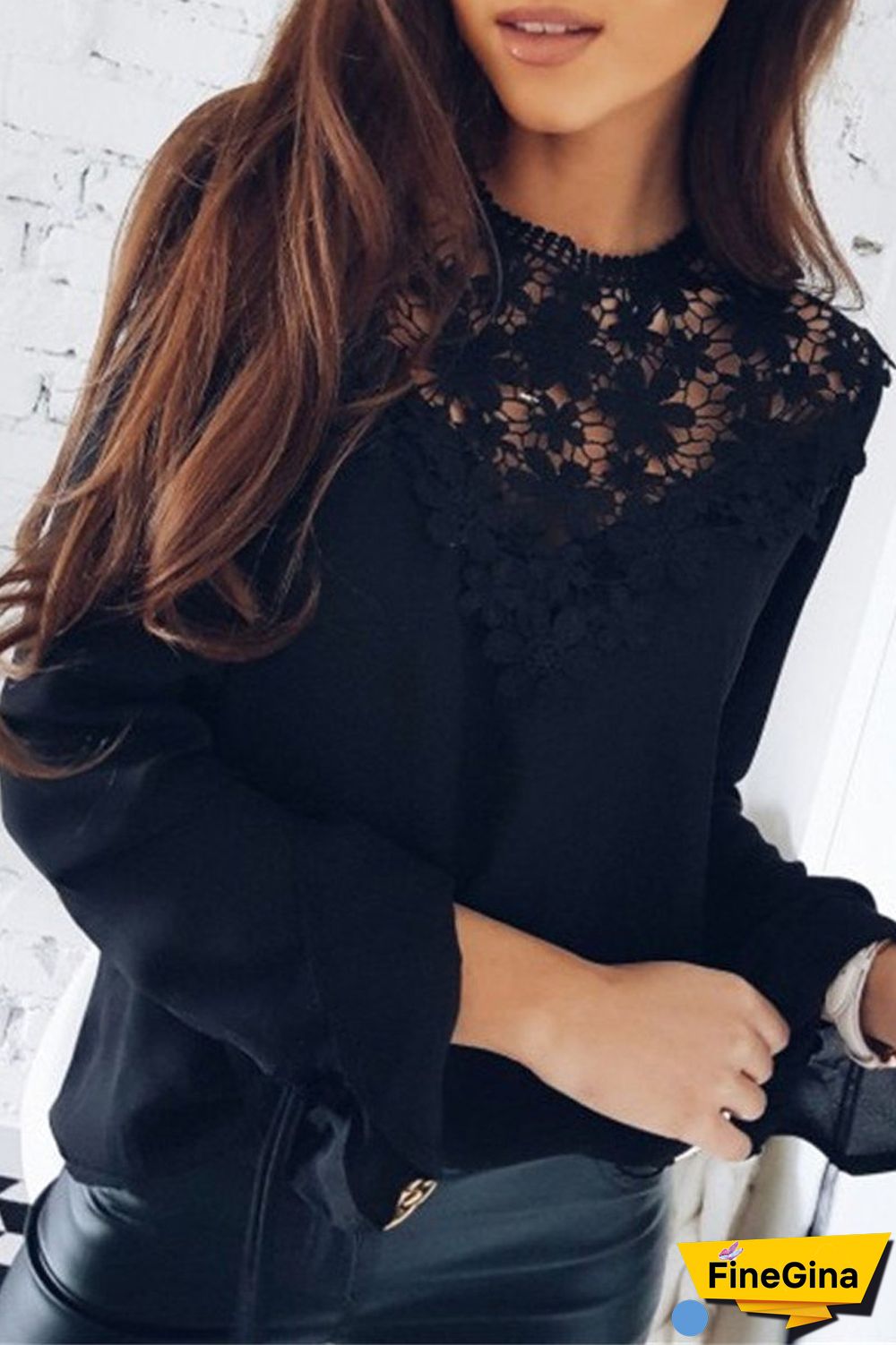 Lace Patchwork Chiffon Solid Blouse