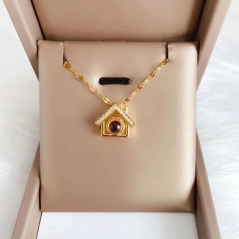 Titanium Steel Lady Retro Inlay Moon Heart Shape Cross Zircon Artificial Gemstones Pendant Necklace