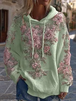 Women's Classic Floral Embroidery Art Comfy Hoodie - Image 6