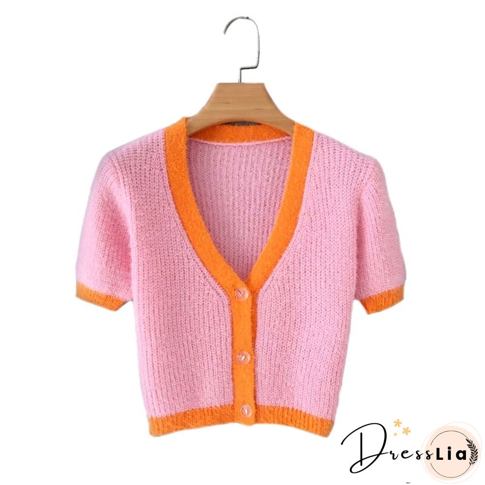 Spring Korean Sweater Women Vintage Pink Cardigan Knitted Cute Sweater Punk Crop Sweater Knit Korean Cardigans Cute Purple