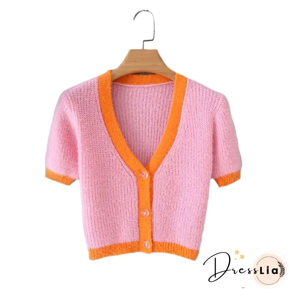 Spring Korean Sweater Women Vintage Pink Cardigan Knitted Cute Sweater Punk Crop Sweater Knit Korean Cardigans Cute Purple