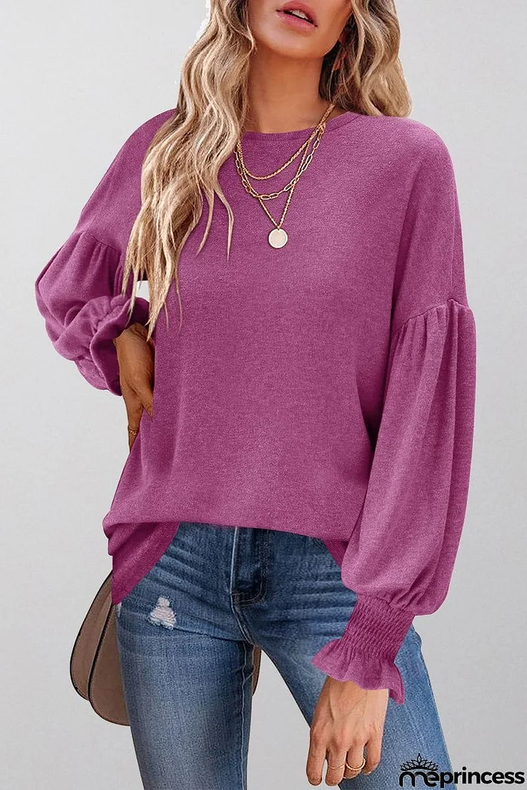 Cuff Sleeve O Neck Blouse