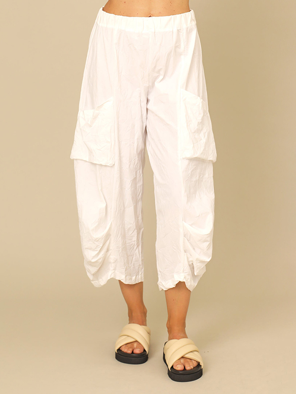 Side Patch Pockets Pleated Bottom Design Elastic Waistband Pants