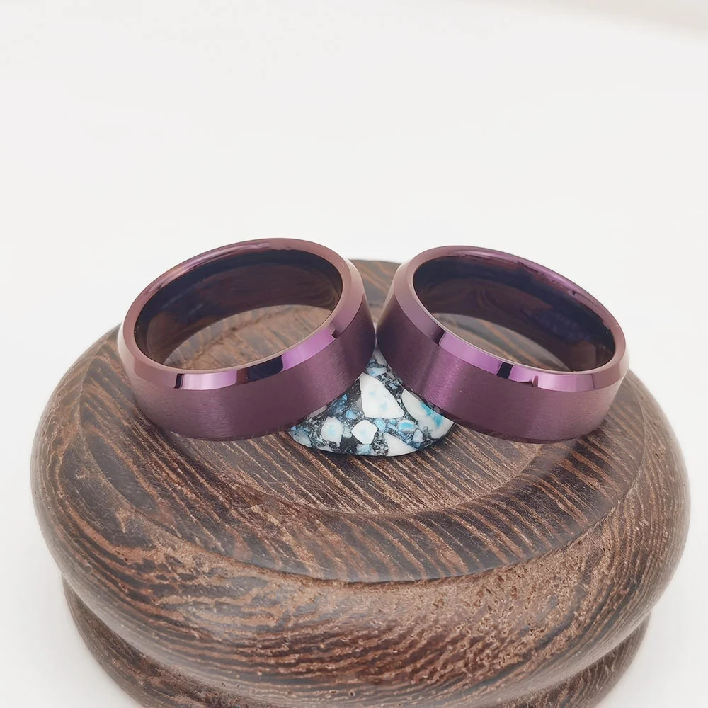 8MM Purple Women's Or Men's Tungsten Carbide Wedding Brushed Rings Comfort Fit